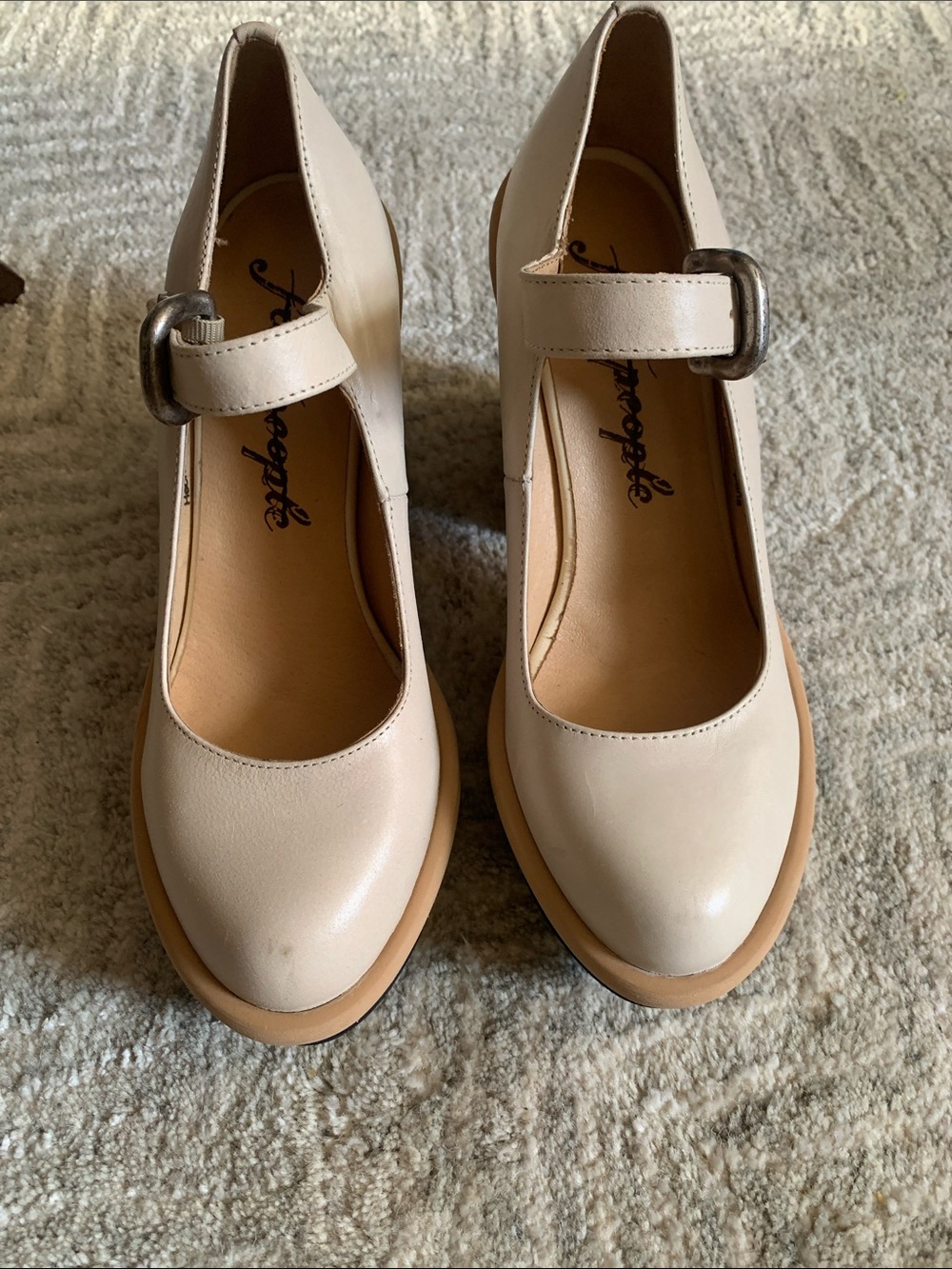 Free People Cream Mary Jane Heels with Buckle Strap